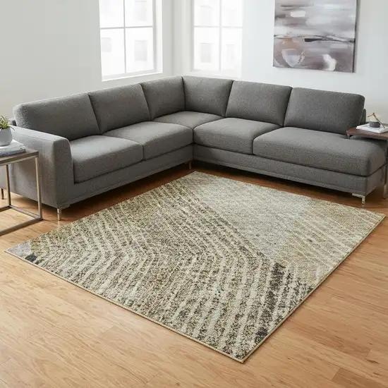 Coffee Gold And Taupe Geometric Washable Area Rug With UV Protection Photo 2