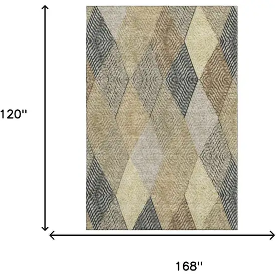 Coffee Gold And Taupe Geometric Washable Area Rug With UV Protection Photo 9