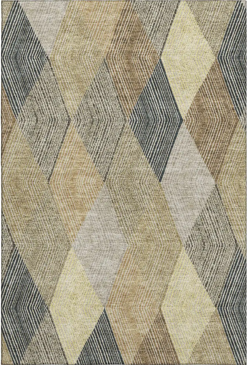Coffee Gold And Taupe Geometric Washable Area Rug With UV Protection Photo 5