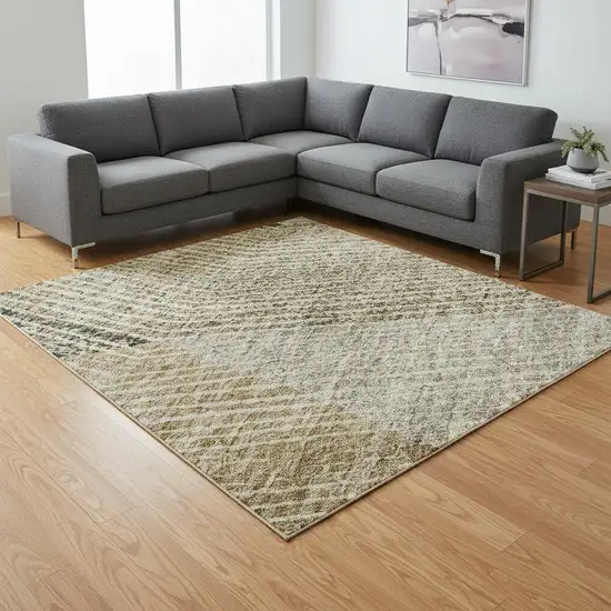 Coffee Gold And Taupe Geometric Washable Area Rug With UV Protection Photo 2