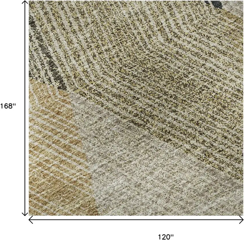 Coffee Gold And Taupe Geometric Washable Area Rug With UV Protection Photo 9