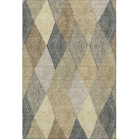Coffee Gold And Taupe Geometric Washable Area Rug With UV Protection Photo 2