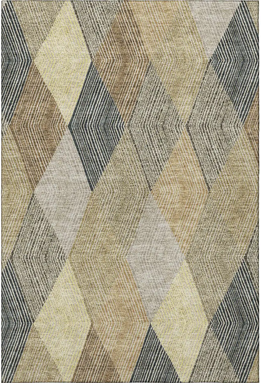 Coffee Gold And Taupe Geometric Washable Area Rug With UV Protection Photo 2