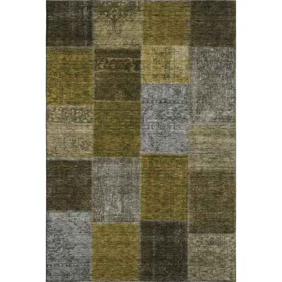 Coffee Gold And Taupe Patchwork Washable Area Rug With UV Protection Photo 1