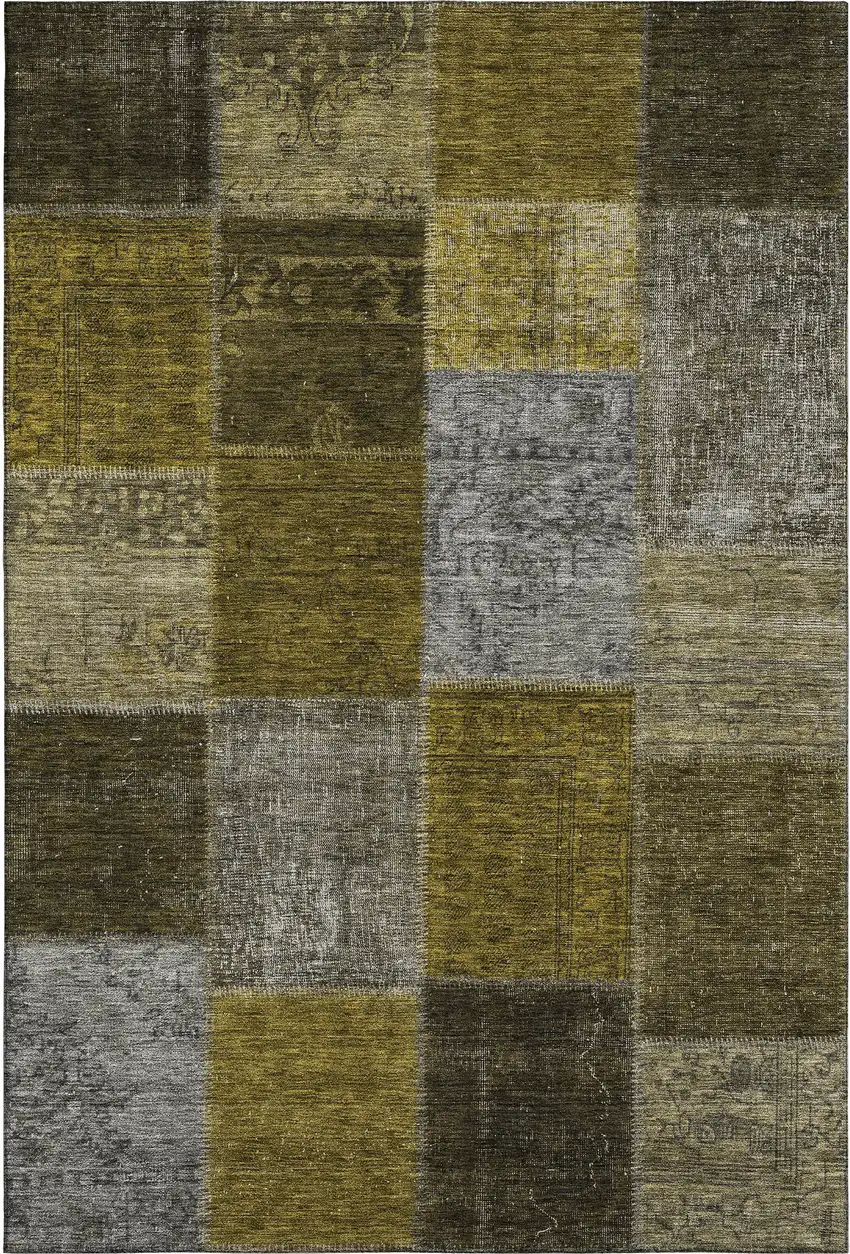 Coffee Gold And Taupe Patchwork Washable Area Rug With UV Protection Photo 1