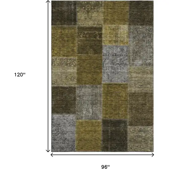 Coffee Gold And Taupe Patchwork Washable Area Rug With UV Protection Photo 4