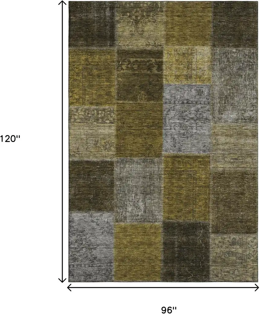 Coffee Gold And Taupe Patchwork Washable Area Rug With UV Protection Photo 4