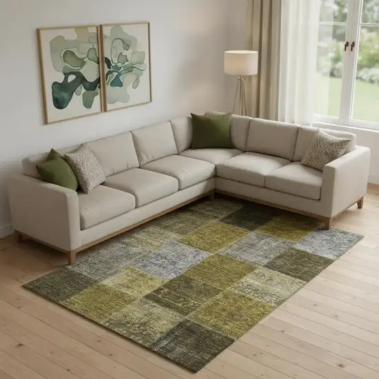 Coffee Gold And Taupe Patchwork Washable Area Rug With UV Protection Photo 1