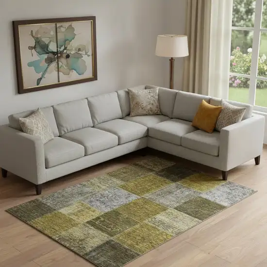 Coffee Gold And Taupe Patchwork Washable Area Rug With UV Protection Photo 3