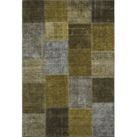 Coffee Gold And Taupe Patchwork Washable Area Rug With UV Protection Photo 3