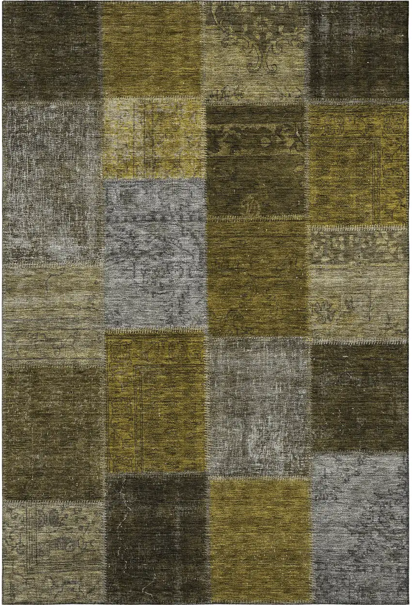 Coffee Gold And Taupe Patchwork Washable Area Rug With UV Protection Photo 3