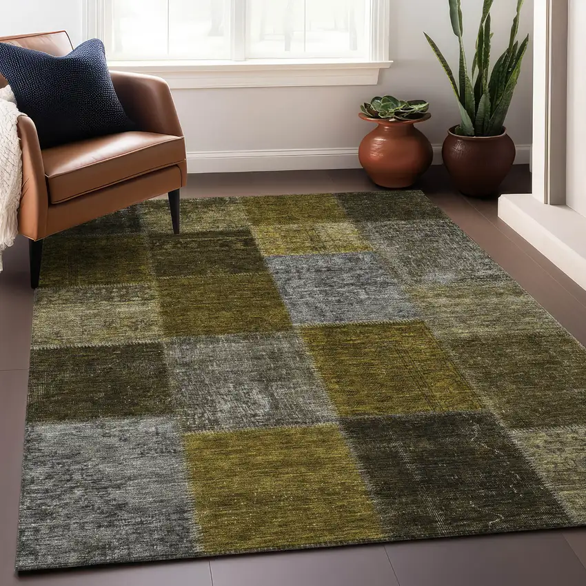 Coffee Gold And Taupe Patchwork Washable Area Rug With UV Protection Photo 5