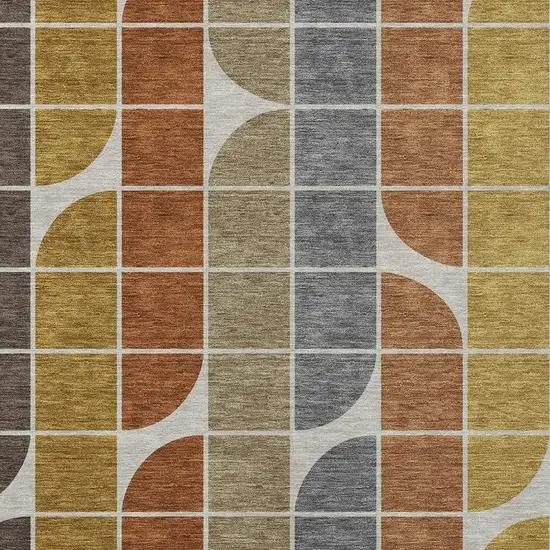 Coffee Gold Gray And Beige Geometric Washable Indoor Outdoor Area Rug Photo 2