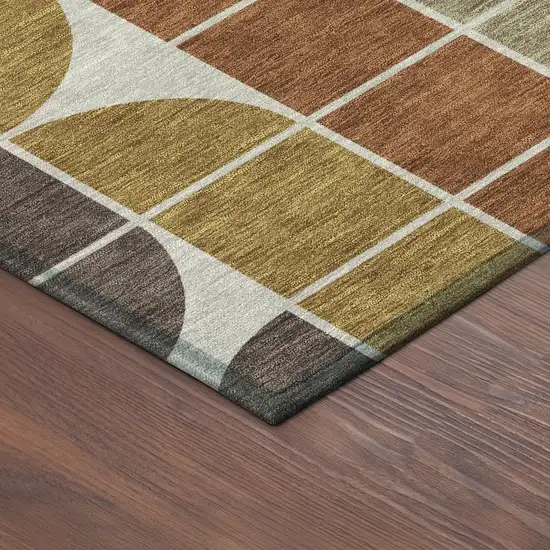 Coffee Gold Gray And Beige Geometric Washable Indoor Outdoor Area Rug Photo 5