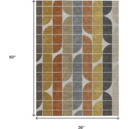 Coffee Gold Gray And Beige Geometric Washable Indoor Outdoor Area Rug Photo 7