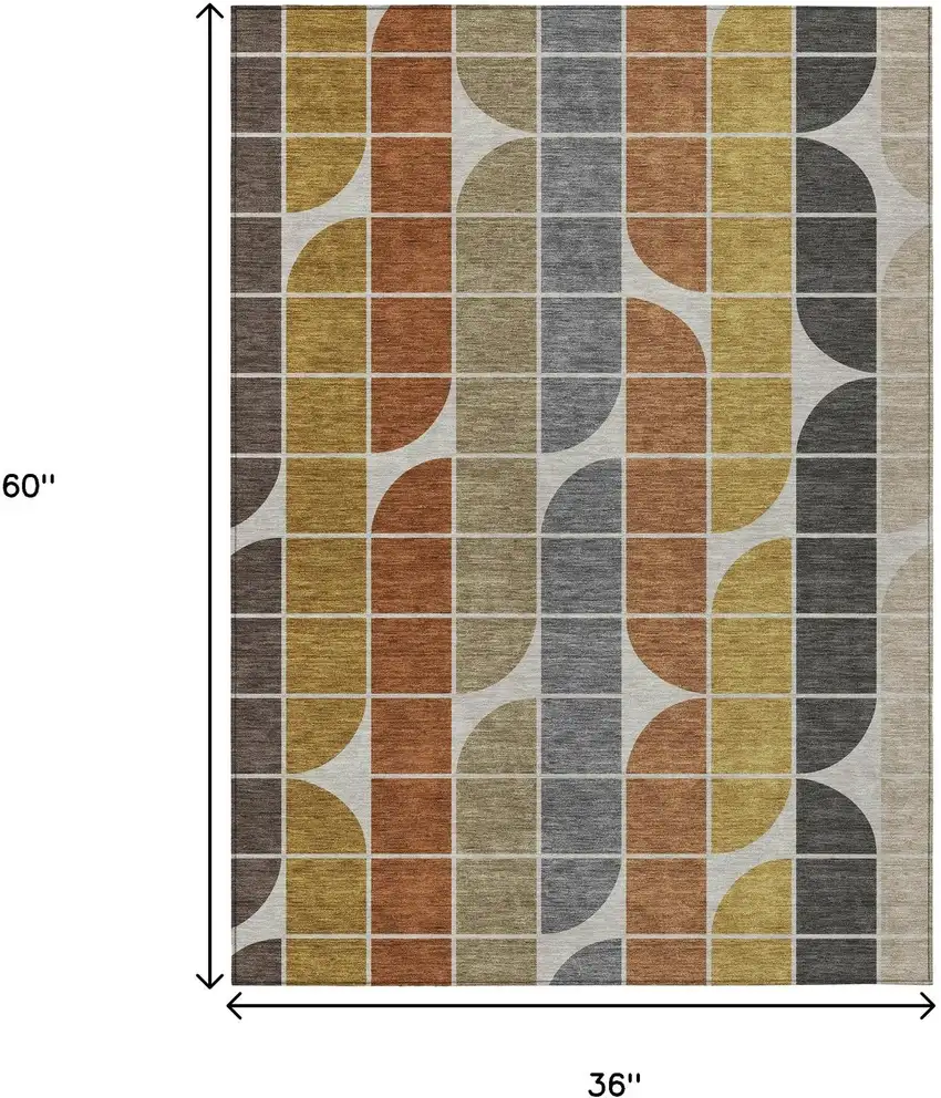 Coffee Gold Gray And Beige Geometric Washable Indoor Outdoor Area Rug Photo 7