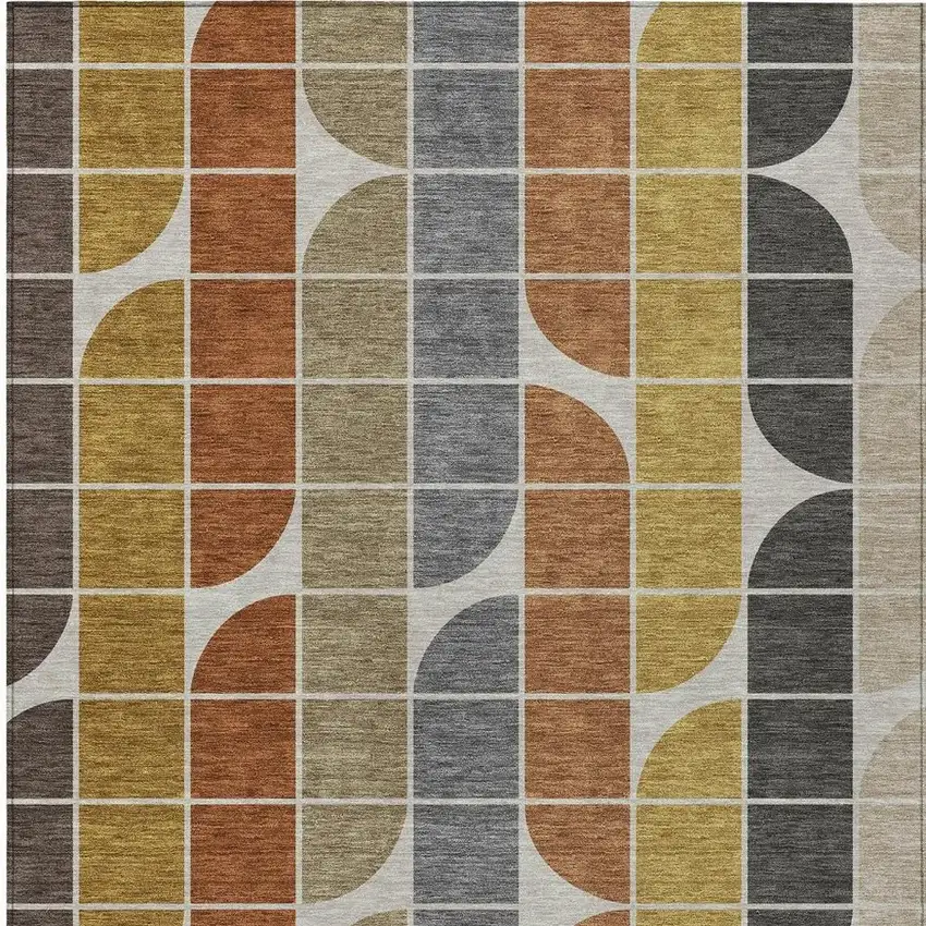 Coffee Gold Gray And Beige Geometric Washable Indoor Outdoor Area Rug Photo 3
