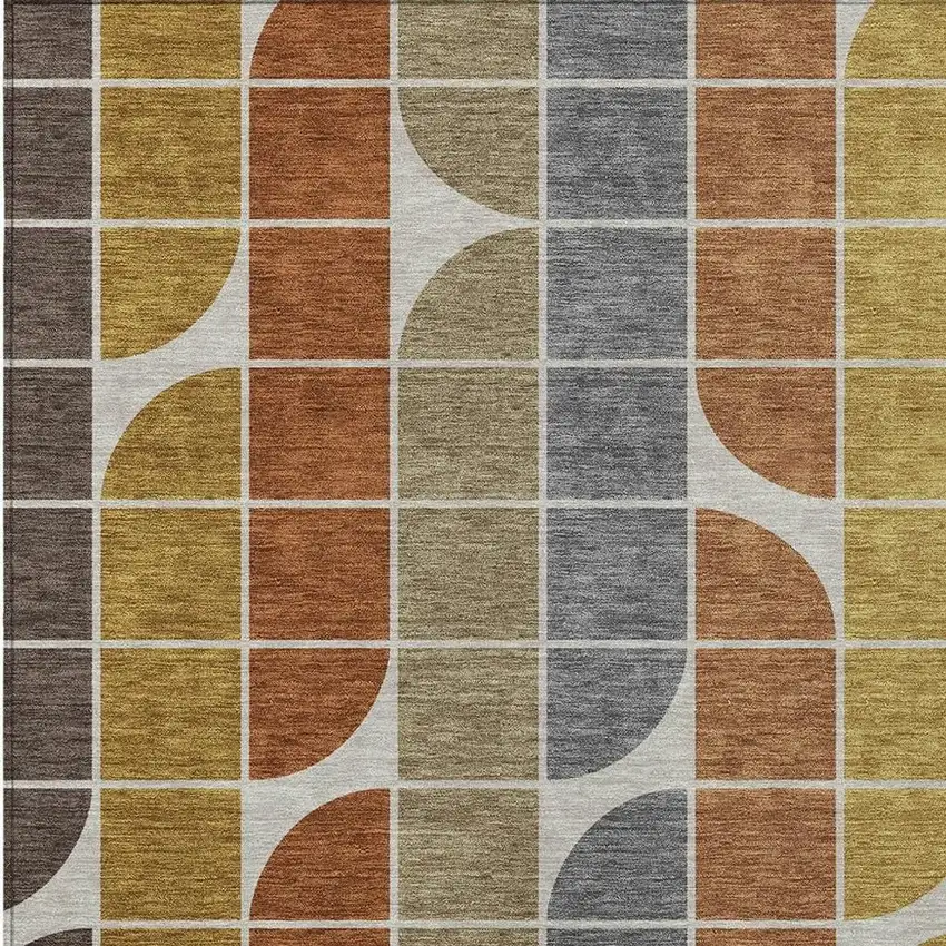 Coffee Gold Gray And Beige Geometric Washable Indoor Outdoor Area Rug Photo 2