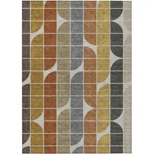 Photo of Coffee Gold Gray And Beige Geometric Washable Indoor Outdoor Area Rug
