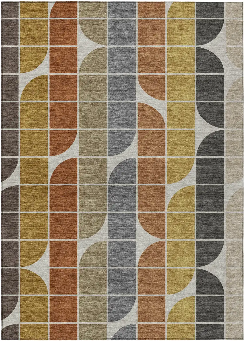 Coffee Gold Gray And Beige Geometric Washable Indoor Outdoor Area Rug Photo 1