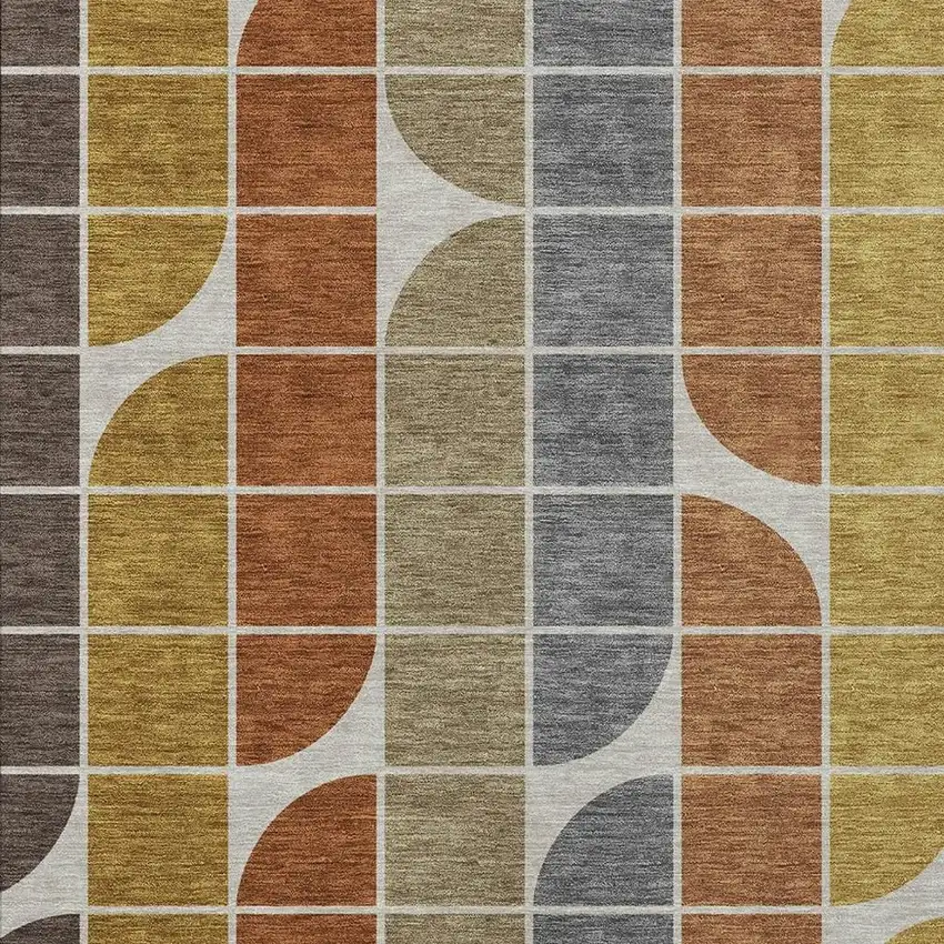 Coffee Gold Gray And Beige Geometric Washable Indoor Outdoor Area Rug Photo 2