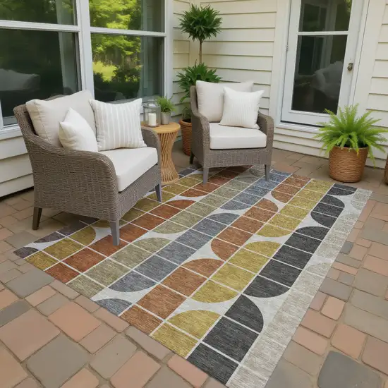 Coffee Gold Gray And Beige Geometric Washable Indoor Outdoor Area Rug Photo 4