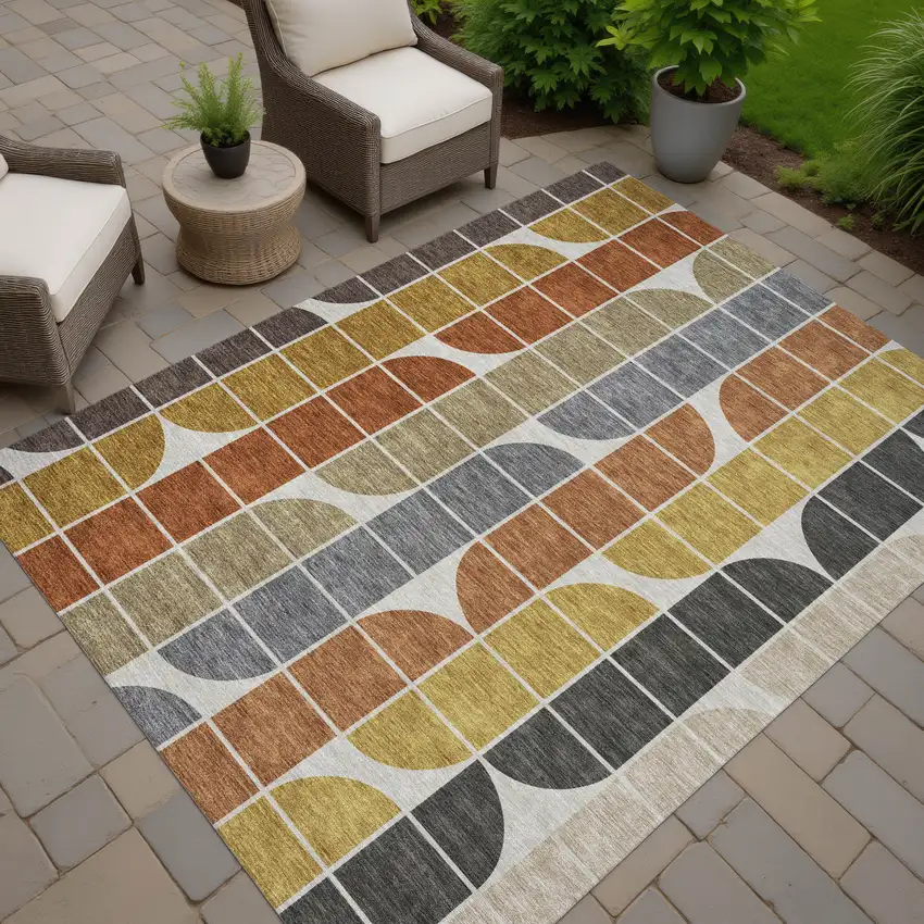 Coffee Gold Gray And Beige Geometric Washable Indoor Outdoor Area Rug Photo 7