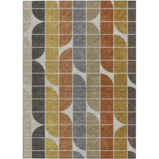 Coffee Gold Gray And Beige Geometric Washable Indoor Outdoor Area Rug Photo 3