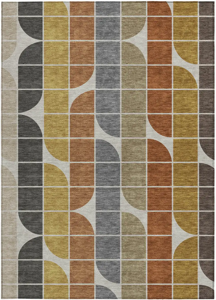 Coffee Gold Gray And Beige Geometric Washable Indoor Outdoor Area Rug Photo 3