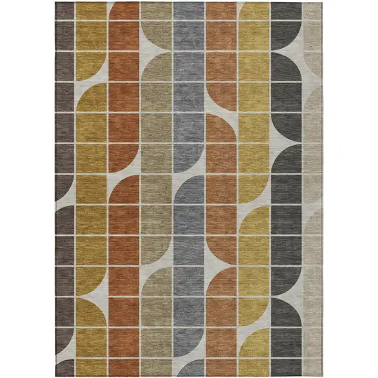 Coffee Gold Gray And Beige Geometric Washable Indoor Outdoor Area Rug Photo 1