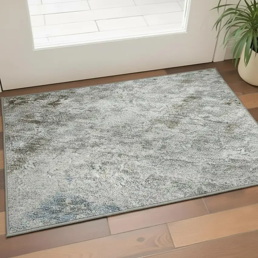 Coffee Gray And Blue Abstract Washable Area Rug With UV Protection Photo 2