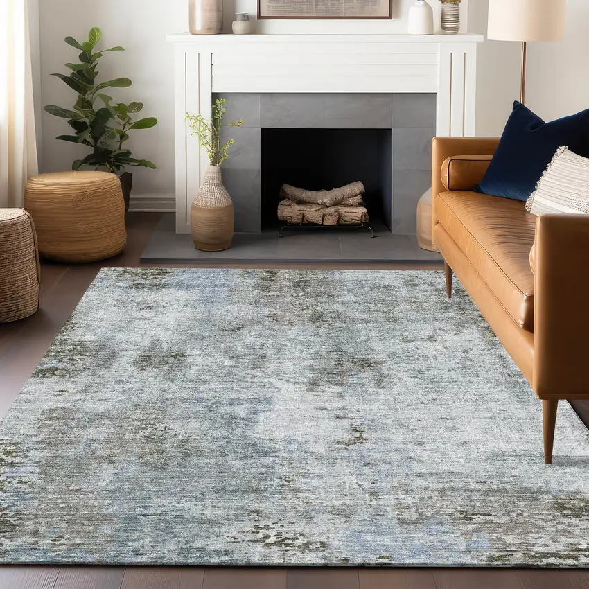Coffee Gray And Blue Abstract Washable Area Rug With UV Protection Photo 6