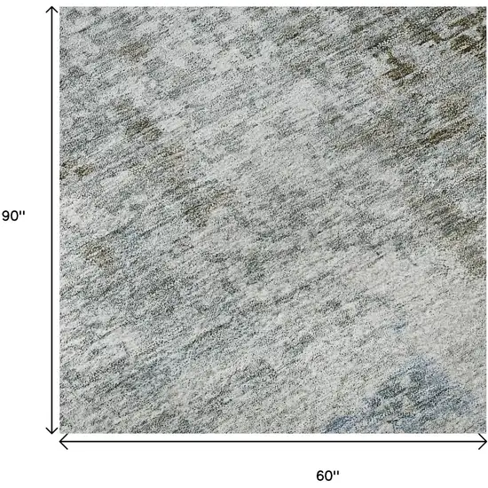 Coffee Gray And Blue Abstract Washable Area Rug With UV Protection Photo 9