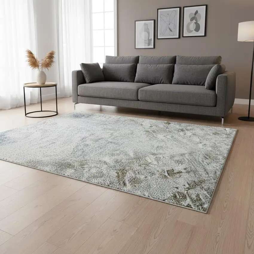 Coffee Gray And Blue Abstract Washable Area Rug With UV Protection Photo 2