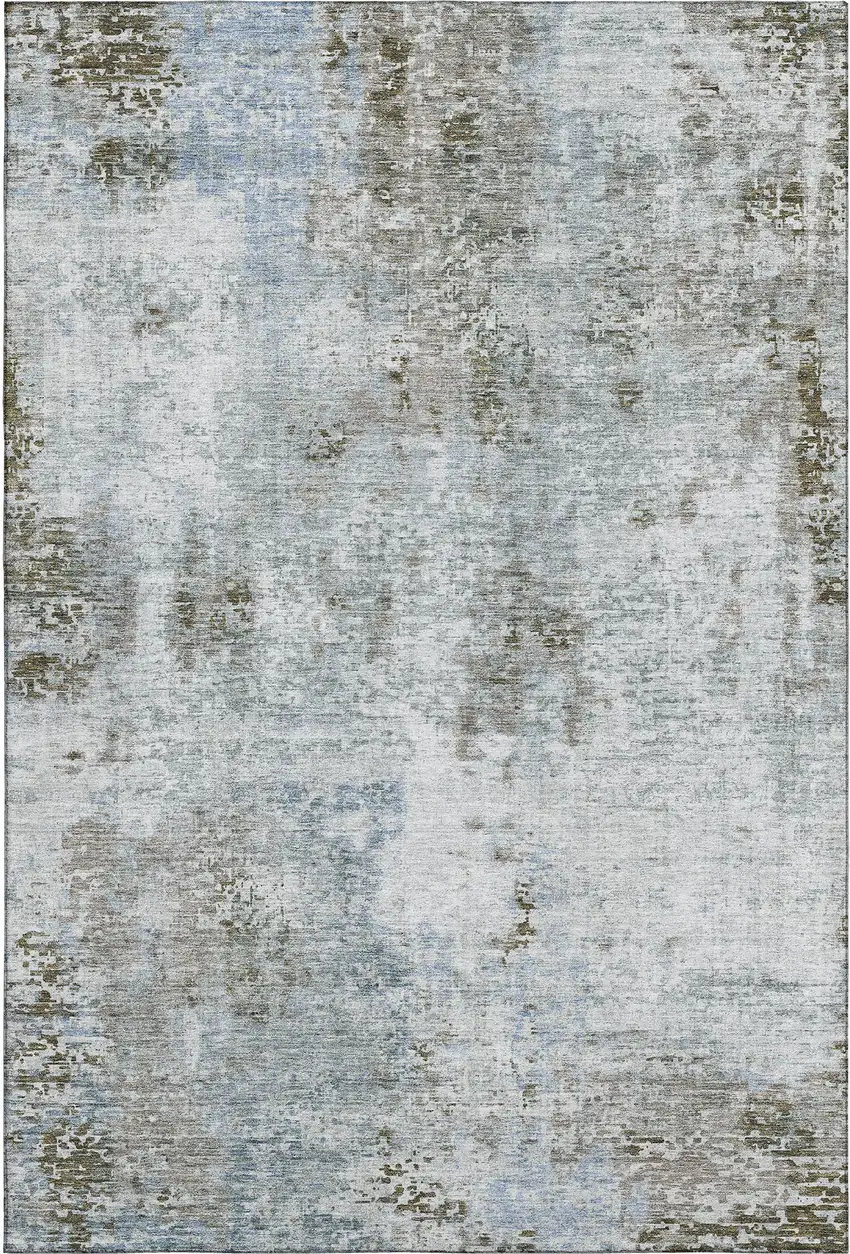 Coffee Gray And Blue Abstract Washable Area Rug With UV Protection Photo 5