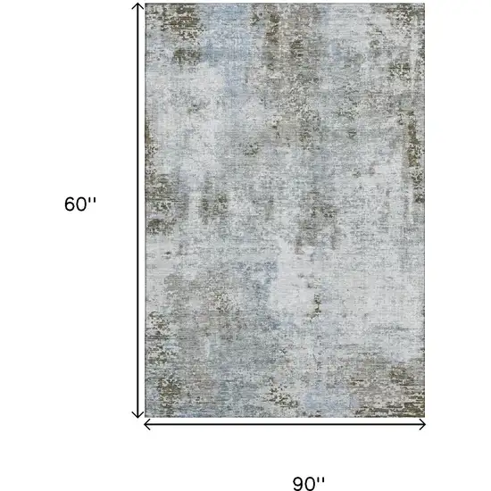 Coffee Gray And Blue Abstract Washable Area Rug With UV Protection Photo 3