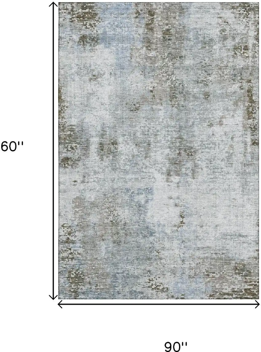 Coffee Gray And Blue Abstract Washable Area Rug With UV Protection Photo 3