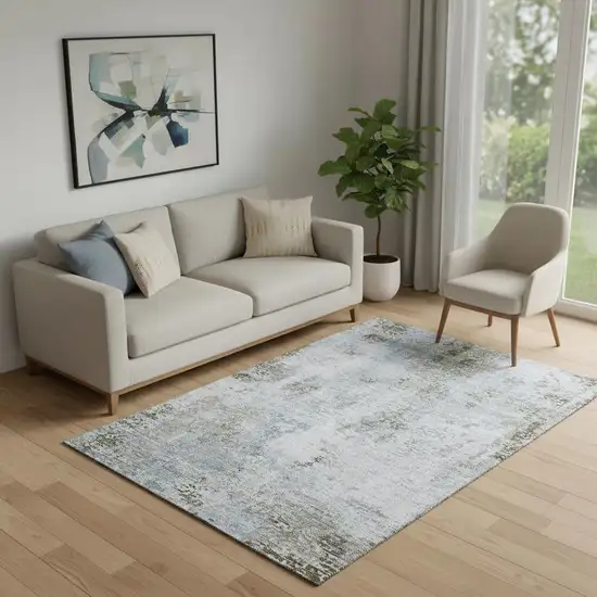 Coffee Gray And Blue Abstract Washable Area Rug With UV Protection Photo 1