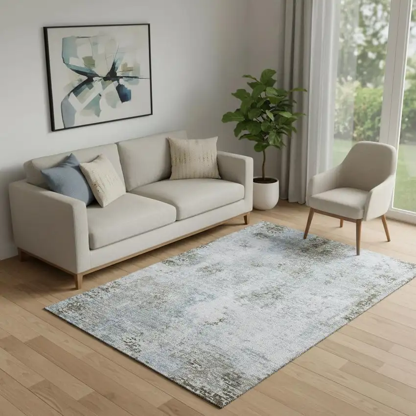 Coffee Gray And Blue Abstract Washable Area Rug With UV Protection Photo 1