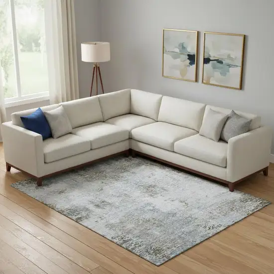 Coffee Gray And Blue Abstract Washable Area Rug With UV Protection Photo 1