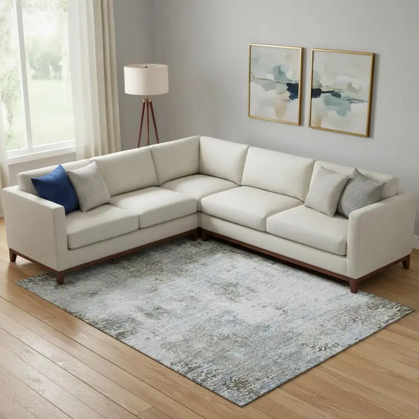 Coffee Gray And Blue Abstract Washable Area Rug With UV Protection Photo 1