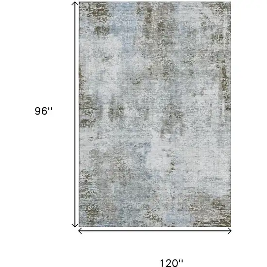 Coffee Gray And Blue Abstract Washable Area Rug With UV Protection Photo 3