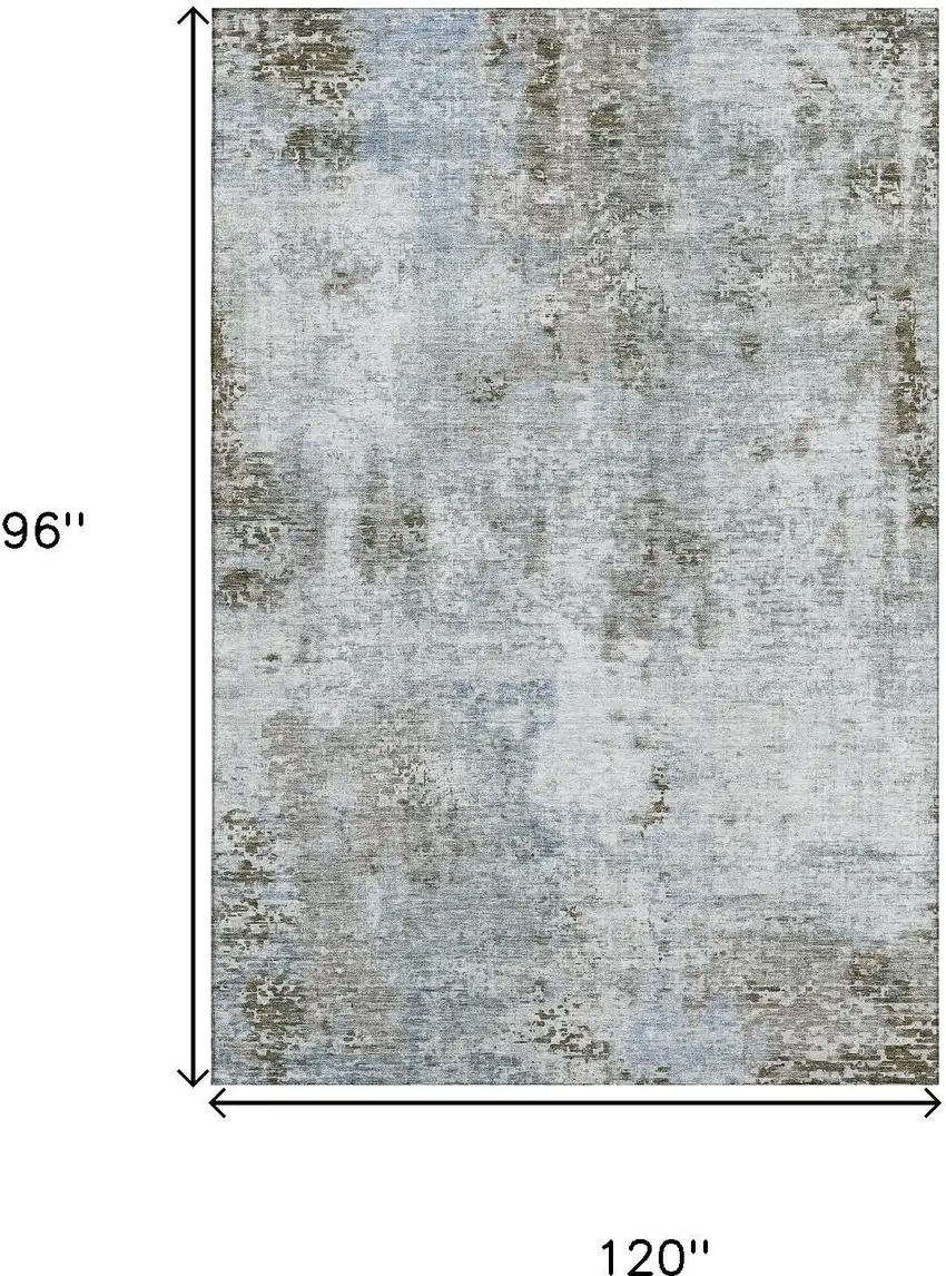 Coffee Gray And Blue Abstract Washable Area Rug With UV Protection Photo 3