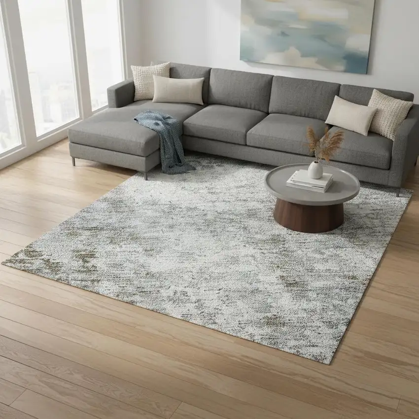 Coffee Gray And Blue Abstract Washable Area Rug With UV Protection Photo 2