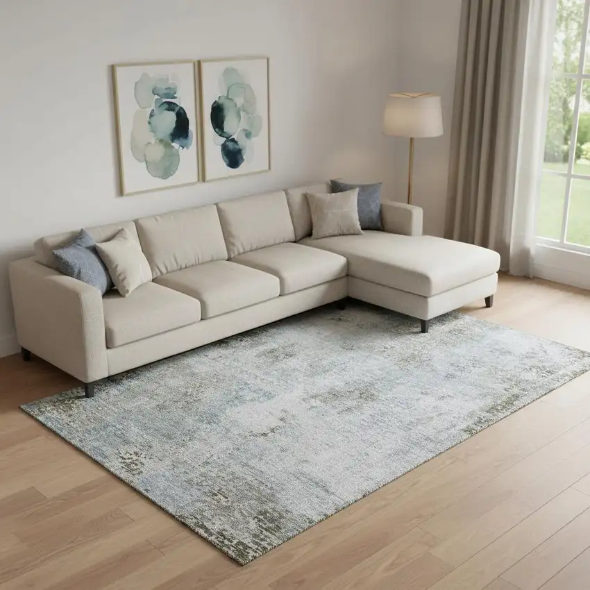 Coffee Gray And Blue Abstract Washable Area Rug With UV Protection Photo 1