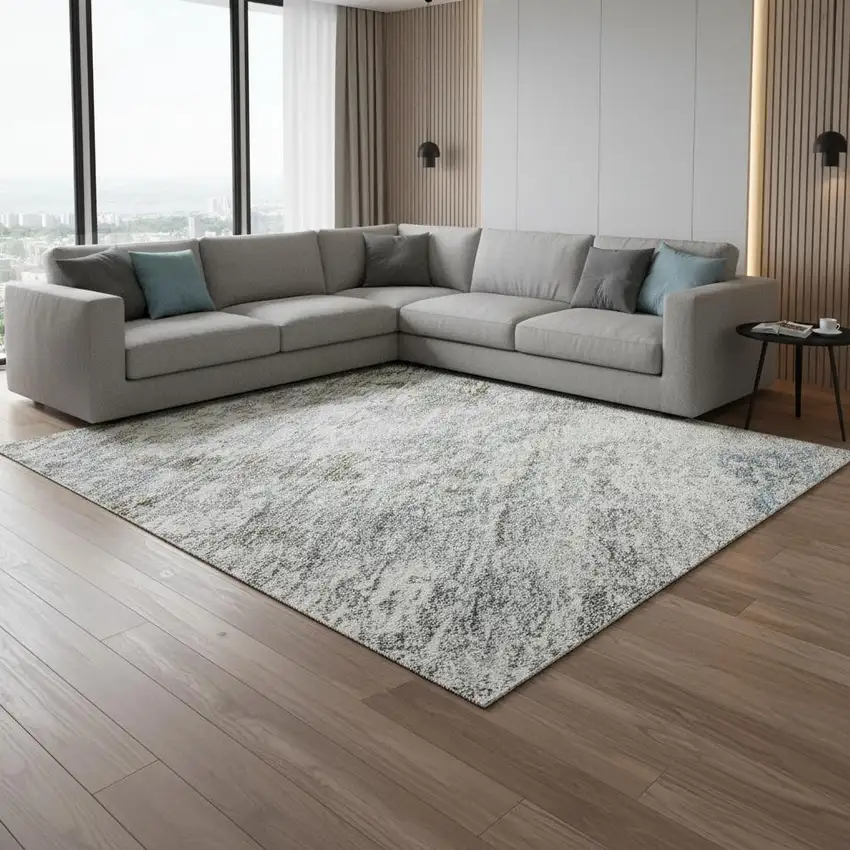 Coffee Gray And Blue Abstract Washable Area Rug With UV Protection Photo 2