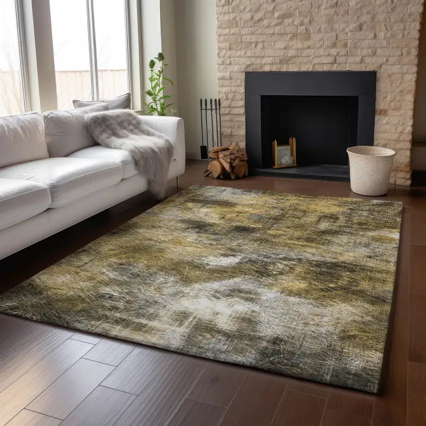 Coffee Gray And Ivory Abstract Washable Area Rug With UV Protection Photo 5
