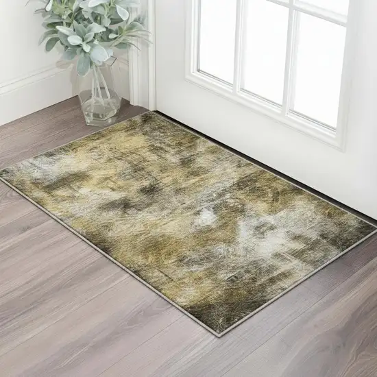 Coffee Gray And Ivory Abstract Washable Area Rug With UV Protection Photo 1