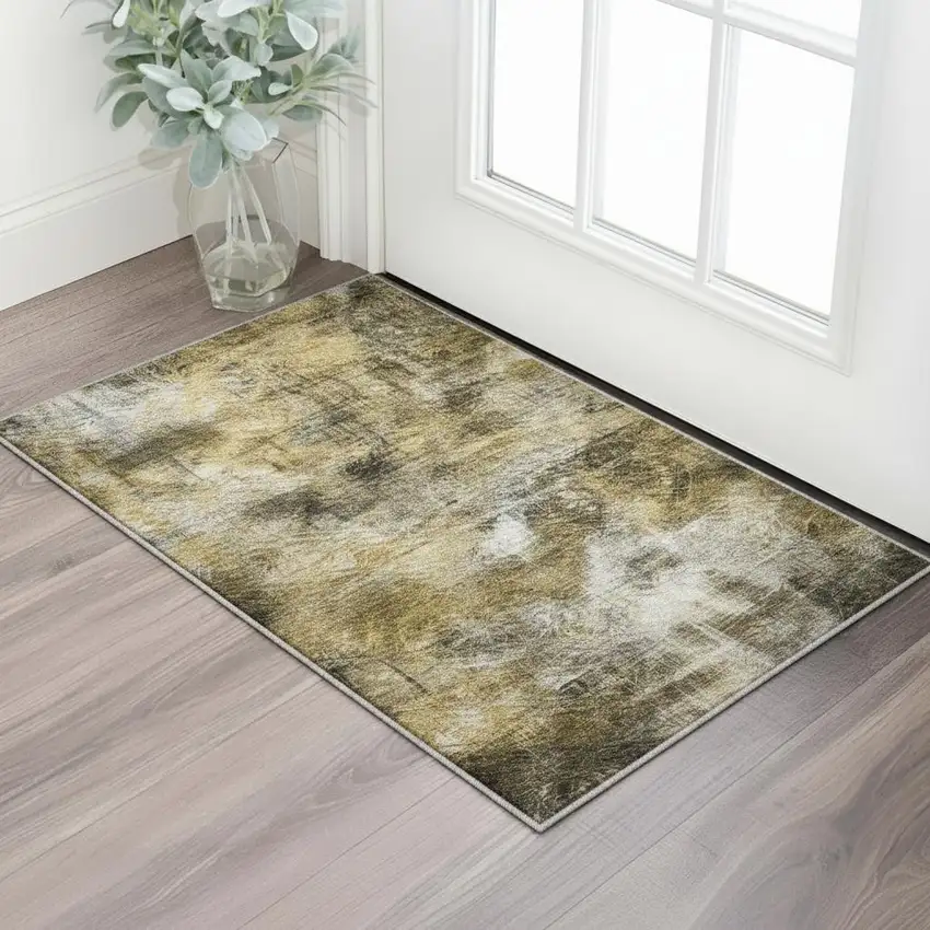 Coffee Gray And Ivory Abstract Washable Area Rug With UV Protection Photo 1