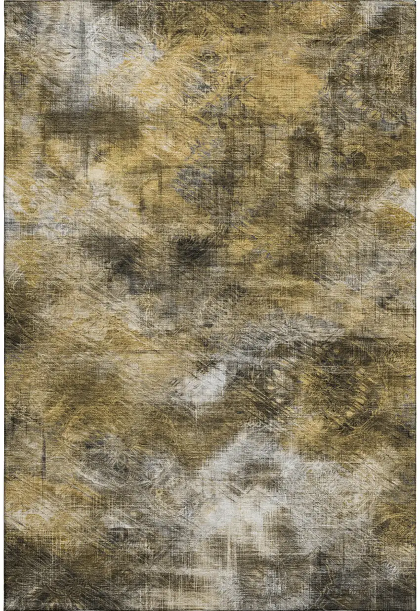 Coffee Gray And Ivory Abstract Washable Area Rug With UV Protection Photo 2